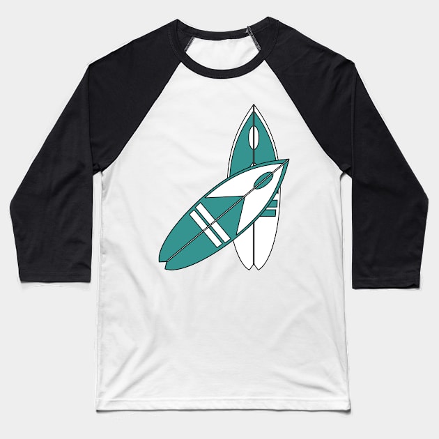 Two surfboards standing upright | Gift idea Baseball T-Shirt by French Culture Shop